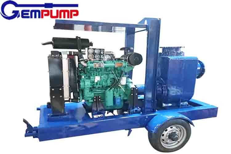 Diesel Engine 1HP 2HP Self Priming Water Pump With Wheels Trailer